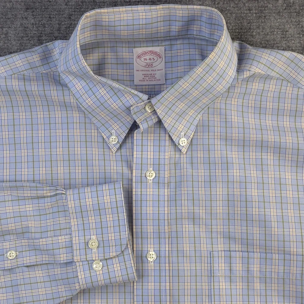 Brooks Brothers Dress Shirt 16‎ 4/5 Non Iron Blue Check Button Down Cotton